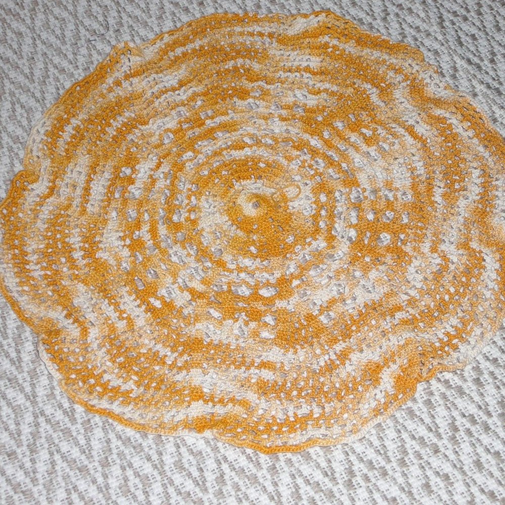 Vintage Yellow Crocheted Doily 14 inch round